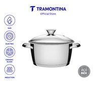 TRAMONTINA 20cm Stainless Steel Deep Casserole Pot Tempered Glass Lid 3 Ply Bottom | Allegra