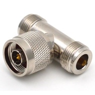 1pc N Male to 2 N Female Jack T Type 3 Way RF Coax Cable Adapter Connector