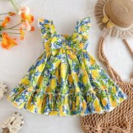 Babygirl Cute Floral Print Ruffle Hem Casual Vacation Dress Toddler Girl Summer Dresses Yellow Sunsh