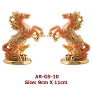 Orange Pearl HORSE PAIR - 24kt GOLD PLATED IDOL - Aarya24KT - GIFT SET - Size: 9cm X 11m
