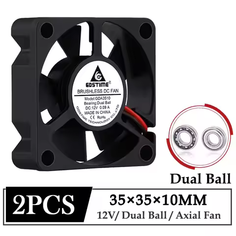 2Pcs Gdstime DC 12V Fan 35mm 35x35x10mm Dual Ball Mini Brushless Cooler Fan 35mmx10mm 3cm Computer A
