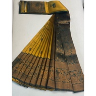 Christmas collection Golden metallic colour saree with green border