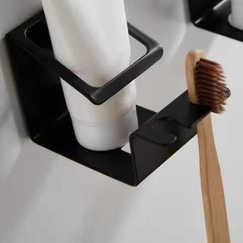 Upgraded Stainless Steel Toothpaste Toothbrush Cup Holder Black Garden Self-adhesive Accesories tand
