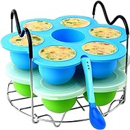 Silicone Egg Bites Mold Set of 4, Steamer Rack with Heat resistant Handle and Spoon,Reusable Sous Vide Egg Poacher with Lid Fits Instant Pot 5,6,8 qt Pressure Cooker