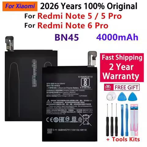 2026 Years 100% Original Phone Battery for Xiaomi Redmi Note 5 Note5 Note 6 Pro BN45 4000mAh Replace
