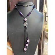 Long-shaped stone necklace mixed with black, purple and white rhinestones, beads from 3.2 to 16 mm, 