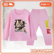 Baju Piyama Stelan Panjang Laki Laki Dan Perempuan Motif Sweet Cat Ukuran S-XXL ks-1712