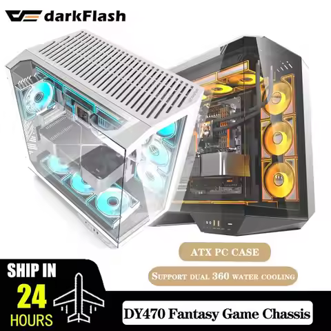 Darkflash DY470 PC Case ATX Gaming Desktop Computer With 4 ARGB Fans Sp Dual 360 Water Cooling Tempe