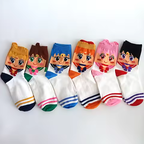 5 Pairs/Pack Naruto Sailor Moon Cosplay Socks Doraemon Women Cartoon Anime Novelty Socks