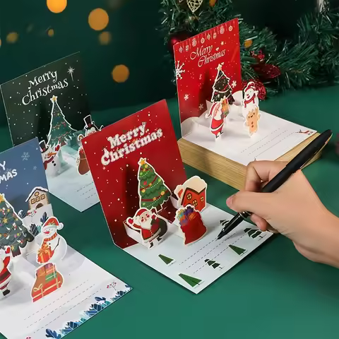 3D Santa Greeting Cards Folding Merry Christmas Best Wishes Card Xmas Gift for New Year Blessing Tha