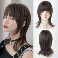 วิกผม Wolf Cut ชนิดสั้นสีน้ำตาลเข้มขนาด 16 นิ้ว สำหรับผู้หญิง ลุคธรรมชาติ ฟูๆ นุ่มมาก ทำจากเส้นใยสัง