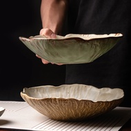Maki-e Jinshu Jingdezhen Late Lotus 9-Inch Dish Plate Household Retro Stoneware High-Value Salad Bow