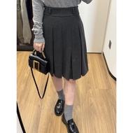 Gray Woolen Pleated A-line Skirt - Plus Size, Autumn/Winter, Berkeley Style