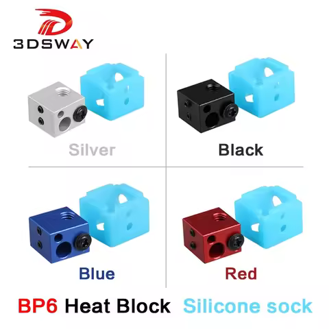 3DSWAY 3D Printer Parts BP6 Heating Block for PT100 Thermistor Heater Block Silicone Socks for MK8 E