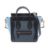 【二手】 CELINE Luggage Nano Shopper 兩用手提包 168243 黑色/淺藍色/海軍藍皮革 Luggage Nano Shopper 女士