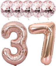 Rose Gold 37 Foil Balloons 40" Jumbo Foil Balloons Confetti Balloons for 37th Birthday Wedding Anniv