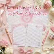 [Crayon Land] Loose Leaf/Paper Binder Contents A5 & B5 Aesthetics Pink Coquette 80gsm & 100gsm (10 S
