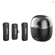 BOYA BY-WM3T-D2 Wireless Microphone System with 1 Receiver + 2 Transmitters + Charging Box 100M Transmission Range 10h Duration Smart Noise Reduction Built-in Battery Replacement f