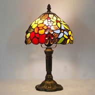 Vintage Retro Stained Glass Table Lamp 110V 220V Rose Flower Design Creative Art Tiffany Bedroom Lig