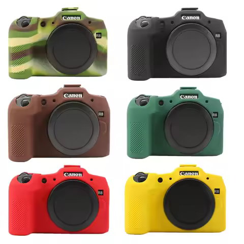 Soft Silicone Armor Camera Body Case For Canon EOS R8 Litchi Pattern Shockproof Cover