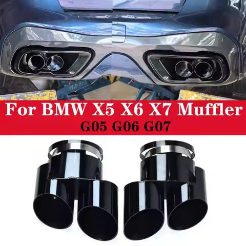 For 2019-2025 BMW X5 X6 G05 G06 Square Exhaust Pipe Installation Black Stainless Steel Muffler Inner