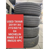 Used Tayar 215/60R16 MICHELIN 2019Y 4PC TYRE 215/60/16 CAMRY INNOVA HONDA RM80 1PC TAYR