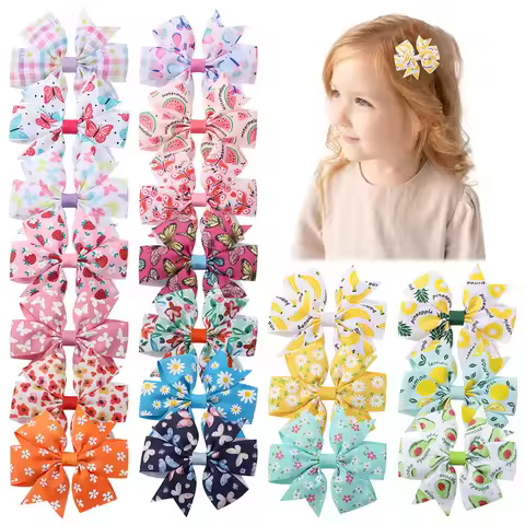 1pcs Printed Butterfly Hair Bows with Clip for Baby Girls 3.15 Ribbon Hairgrips Boutique Hairpins He