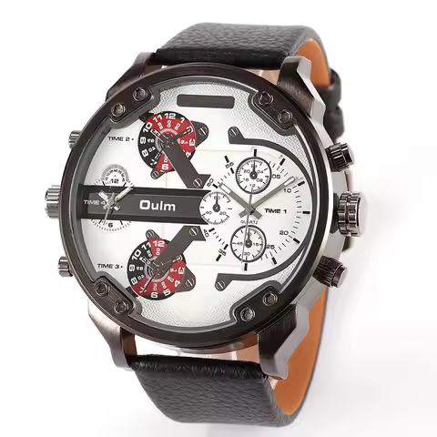 5.6cm Cool Big Case Mens Watches Man Top Luxury Brand OULM Quartz Watch For Men Dual Times Military 