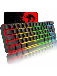 機械式遊戲鍵盤，RGB背光，超迷你緊湊鍵盤帶人體工學金屬板，61鍵，有線Type-C USB，防水，適用於打字員，筆記本電腦和遊戲玩家