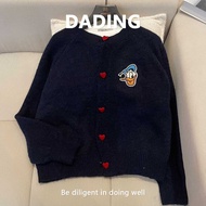 Sweater American Retro Fun Cartoon Donald Duck Embroidery Knitting Woman Lazy Sweater Woman
