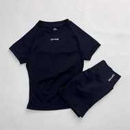 DFYNE 2 Piece Athletic Tracksuit Seamless Short Sleeve Yoga Wear High Stretch Running Shorts Gym Tra