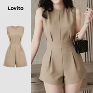Lovito Elegant Jumpsuit Pleated Structure Line Commute Spring/summer Khaki Jumpsuit for Women L178ED
