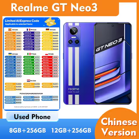 Realme GT Neo3 5G 8GB 12GB RAM 256GB ROM SmartPhone 6.7inch 2412x1080px 50MP 5000mAh used phone