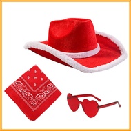 Plush Non-Woven Christmas Red Cowboy Hat Set Santa Claus Decoration Cowboy Hat Glasses Sunglasses Ha