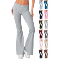 Legging Flare untuk Wanita Low Rise Lipat Atas Seluar Yoga Flared Bootcut Legging Wanita Seluar Sena