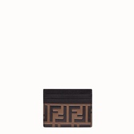 Dompet Fendi brown leather flat card holder original leather