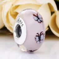 Original White Butterfly Lampwork Pink Murano Glass Beads Fit 925 Sterling Silver Bead Charm Bracelet Bangle DIY Jewelry