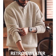 American Heavy Henry Collar Thick Needle Sweater Men's Autumn Winter Style Old Money Maple Thickened