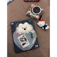 A5 Album with cute denim dog cover – 4 boxes, ring clip, DIY polaroid photo storage, mini card