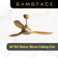 Solid Wood DC Motor Ceiling Fan Silent Strong Big Wind with Remote Control