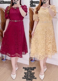 DRESS WANITA TANGAN PENDEK BAHAN TILE BROKAT-DRESS PAYET MUTIARA COCOK UNTUK PESTA DAN NATALAN TERLA