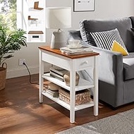 Narrow Side Table with Charging Station,Slim Sofa End Table with USB and Outlets,3 Tier Modern Led Nightstand with Drawers for Bedroom, Living Room,Small Space White &amp; Walnut
