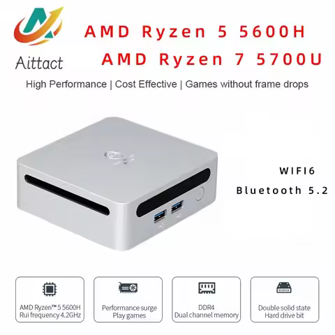 AITTACT New AMD Ryzen 5 5600H/Ryzen 7 5700U MiniPC Windows 10/11 3.3GHz Up to 4.2GHz 2*DDR4 Max Supp