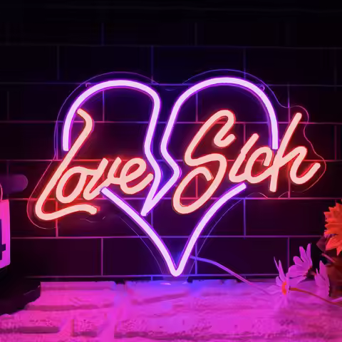 Love Sick Neon Sign Retro Decor USB Neon Light Dimmable for Room Music Studio Lounge Teen Hangout No