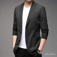 ZzMen's Plaid Blazer Business Casual Fashion Seamless Benxi Single-Layer Sun-Proof Suit for Men JU2N