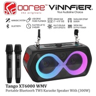 VINNFIER TANGO XT6000 WMU PORTABLE KARAOKE BLUETOOTH SPEAKER 300W / PARTY LIGHTS EFECTS / 2 UHF WIRE