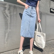 Cowgirl Skirt 2021 Retro Long Summer Denim Skirt Female High Waist Button Pocket Split Jeans Straigh