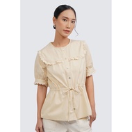 LAPAKSHOP Et Cetera Short Sleeve Blouse with Frills PANNACOTTA