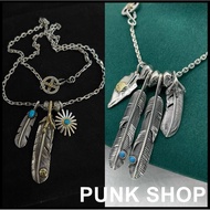 GOROS Necklace 925 Silver Multi-Pendant Feather Necklace 0458