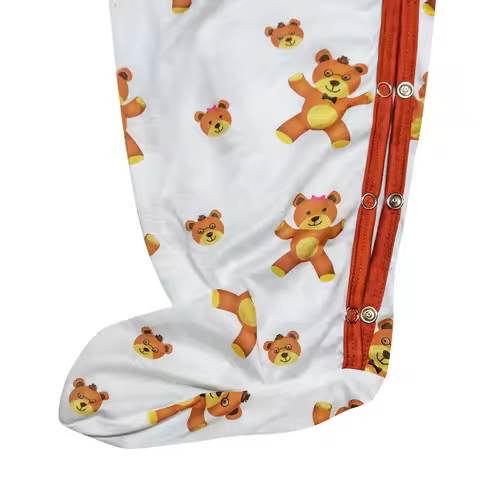 Cute Bear Printed ABDL Bodysuit With Foot DDLG Adult Onesie Sleepwear Long Romper Crotch Adult Baby 